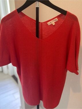 LOFT Red V-Neck Short Sleeve Knit Top